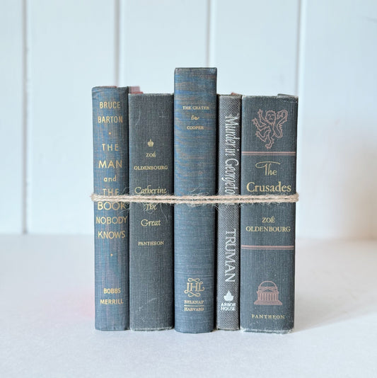 Gray Decorative Vintage Books, Old Books for Shelf Styling, Masculine Home Office Books By Color