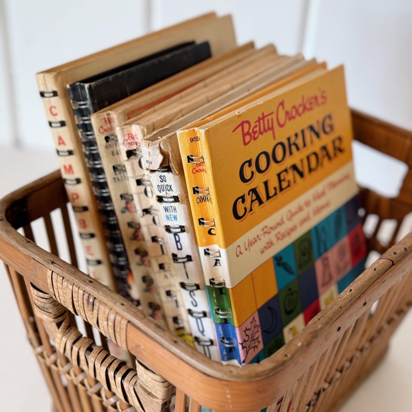 Vintage Cook Books with Spiral Binding for Fun Retro Shelf Styling, Betty Crocker First Editions