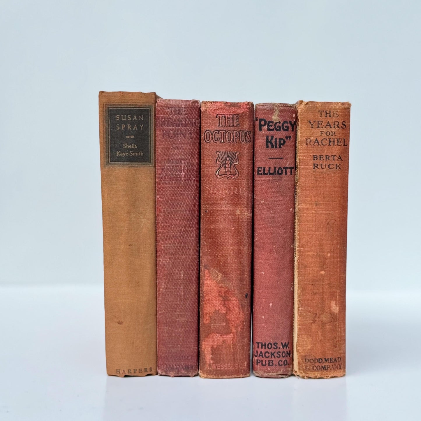 Red Antique Books, Shabby Book Set for Shelf Styling