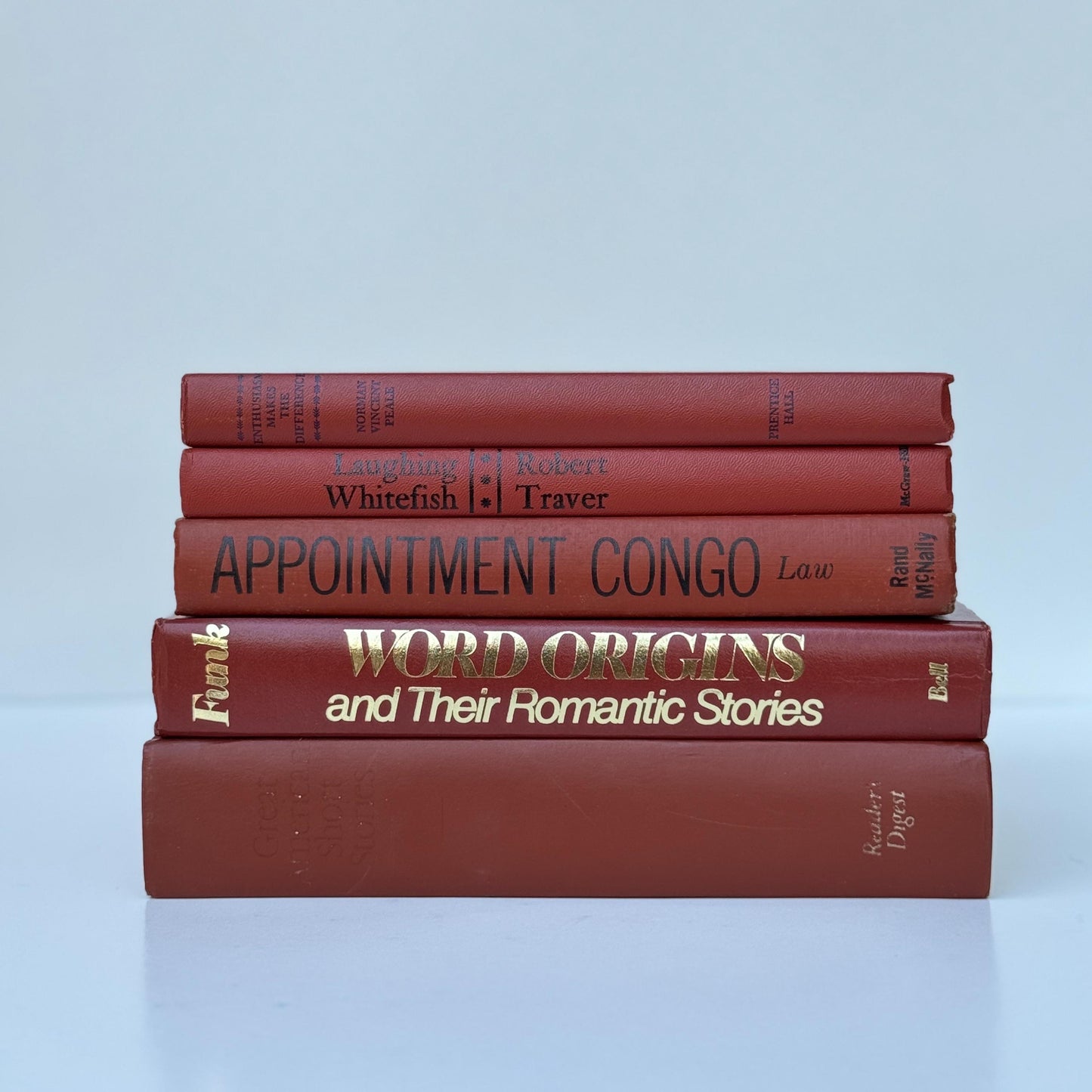 Mid-Century Vintage Terra Cotta Coral Books for Display, Library and Office Decor