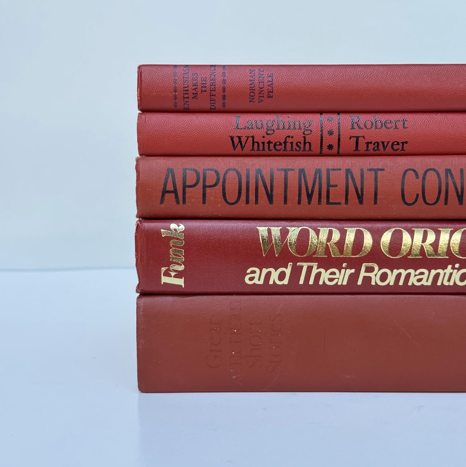 Mid-Century Vintage Terra Cotta Coral Books for Display, Library and Office Decor