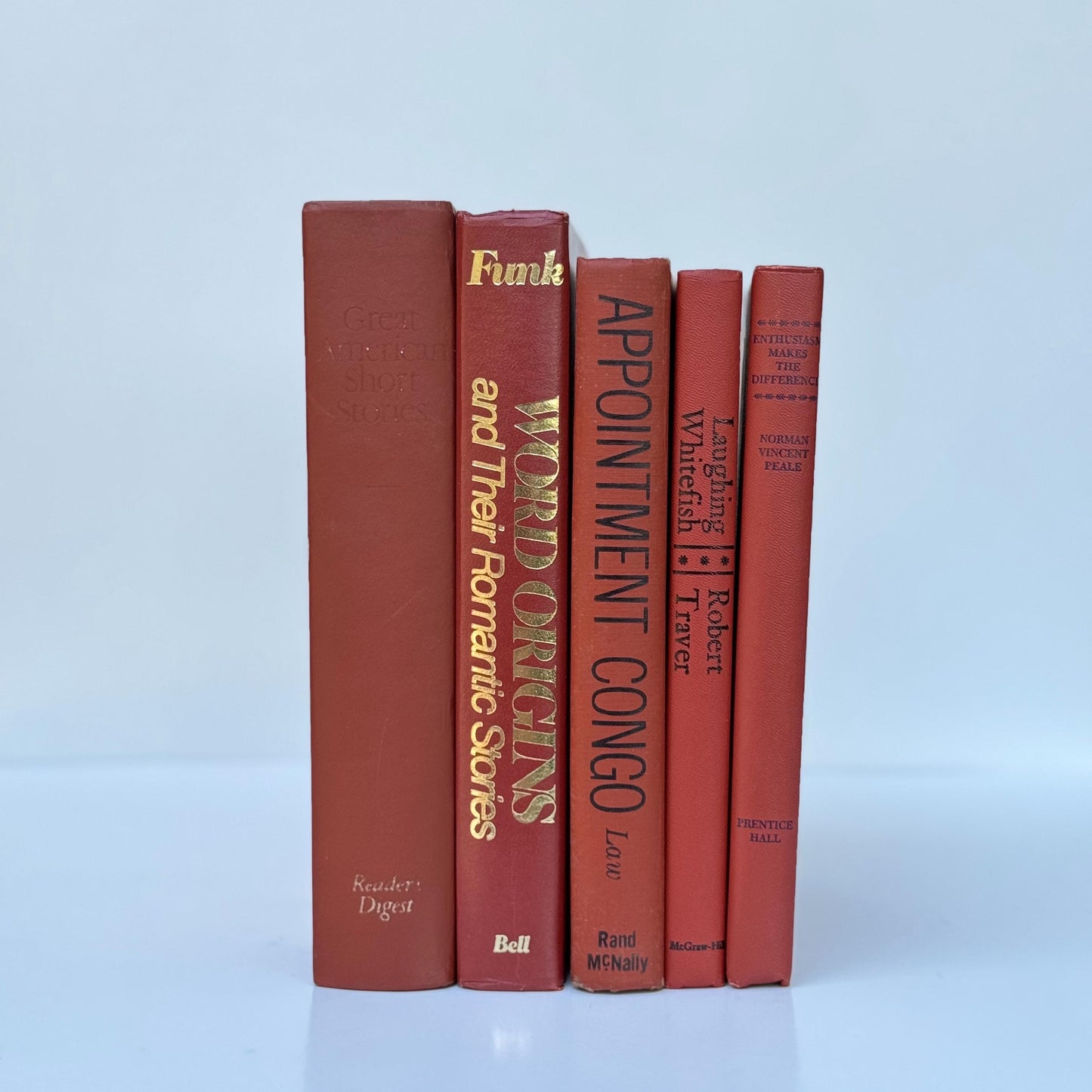 Mid-Century Vintage Terra Cotta Coral Books for Display, Library and Office Decor