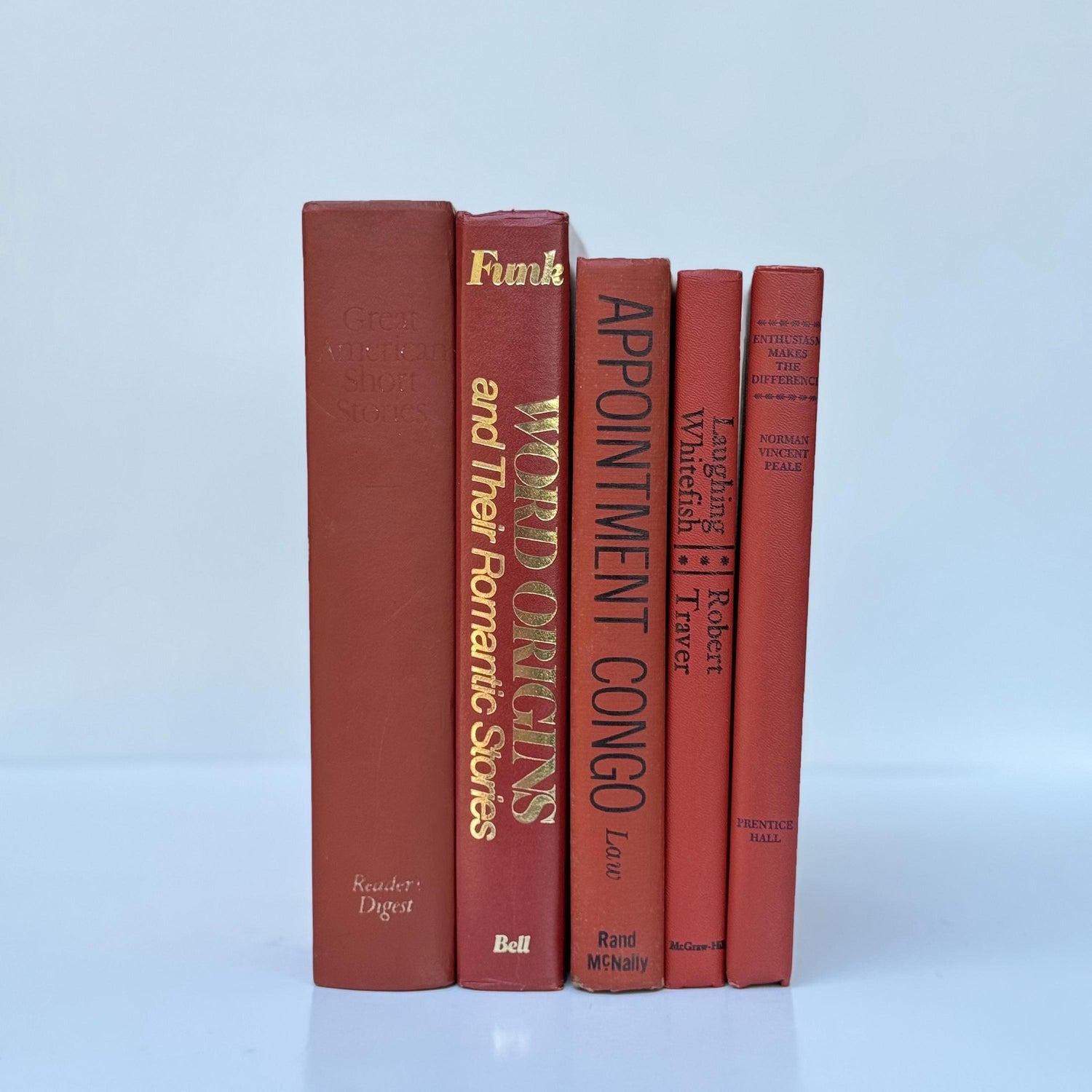 Mid-Century Vintage Terra Cotta Coral Books for Display, Library and Office Decor