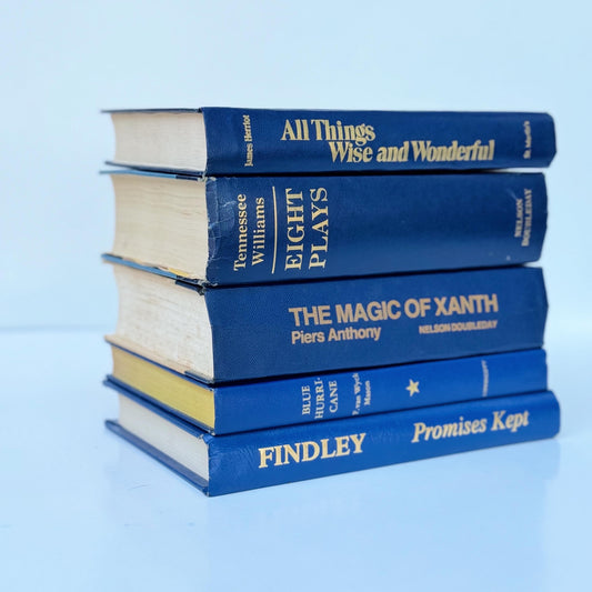 Navy Indigo Blue Vintage Book Set for Decor, Mid Century Modern Bookshelf Decor