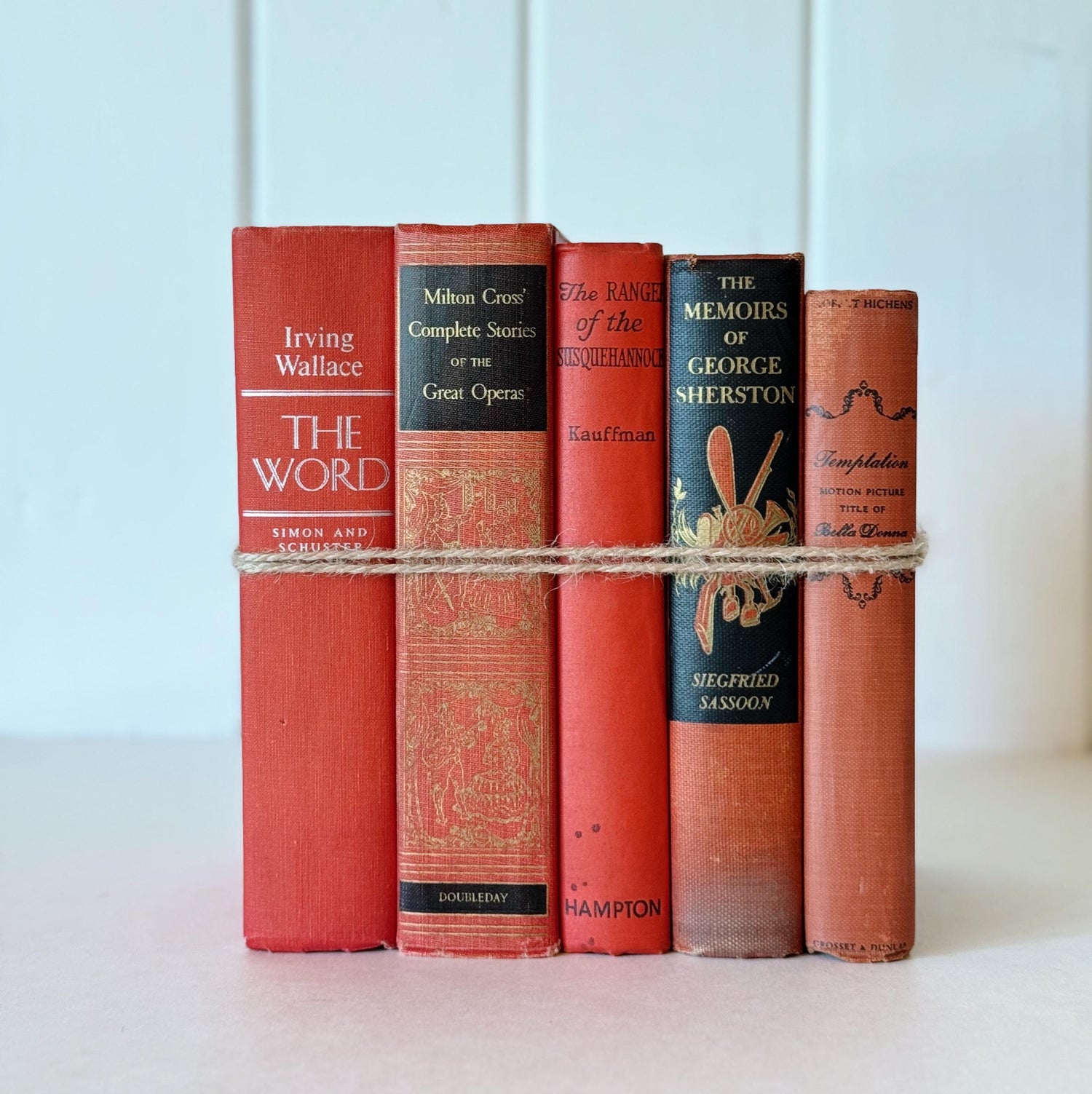 Vintage Mid-Century Modern Coral Red and Black Books for Shelf Styling