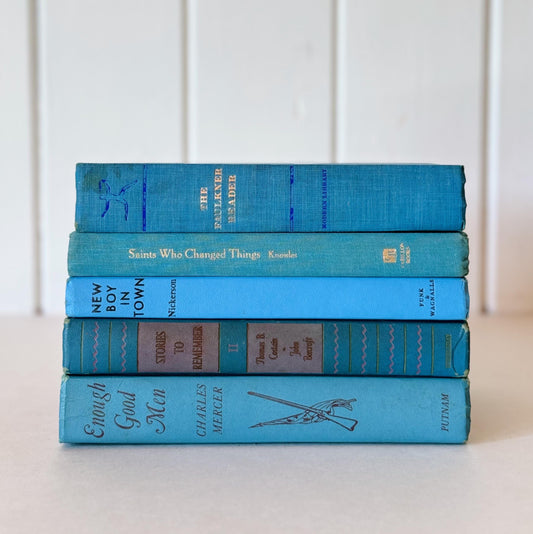 Blue Vintage Mid-Century Decorative Books for Shelf Styling