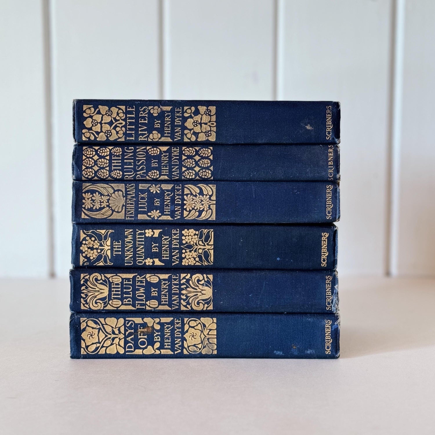 Ornate Antique Blue Book Set, Henry Van Dyke Book Bundle, Books by Color