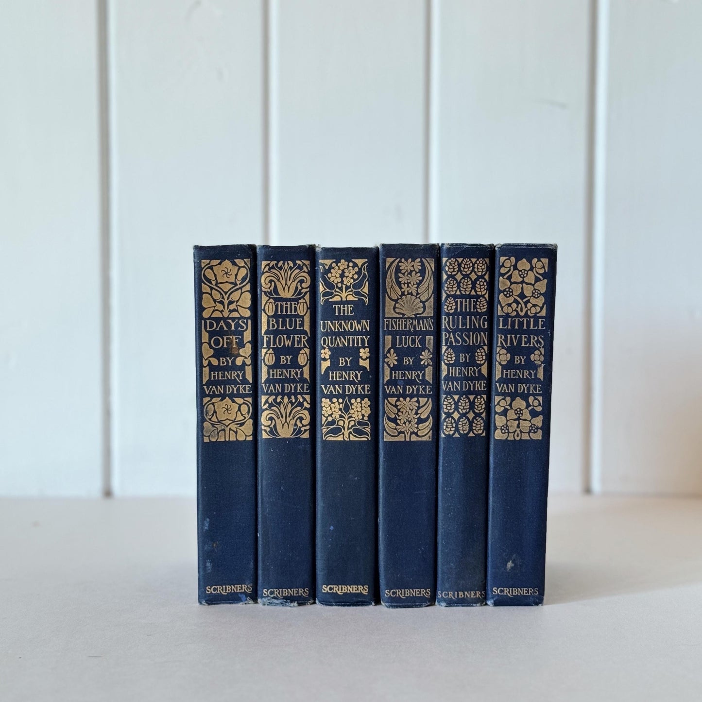 Ornate Antique Blue Book Set, Henry Van Dyke Book Bundle, Books by Color