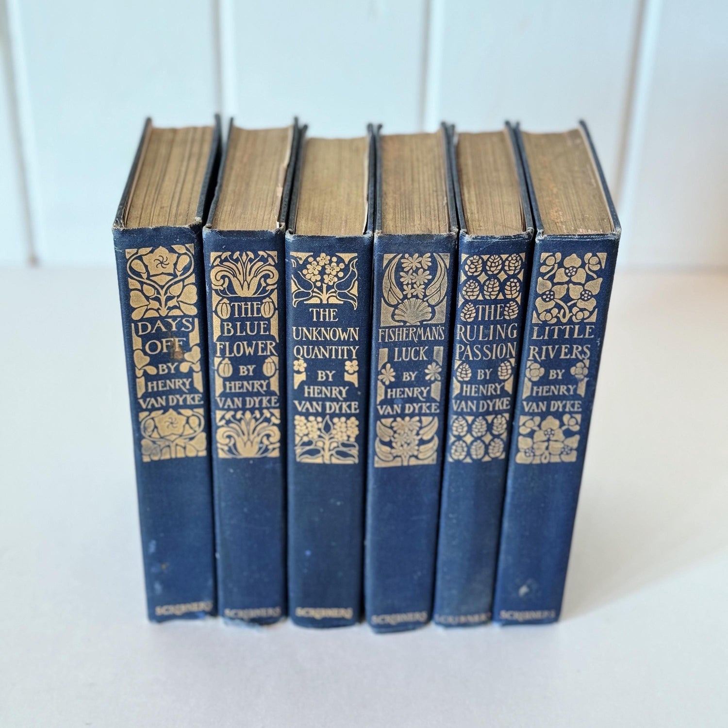 Ornate Antique Blue Book Set, Henry Van Dyke Book Bundle, Books by Color