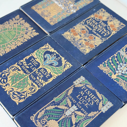 Ornate Antique Blue Book Set, Henry Van Dyke Book Bundle, Books by Color