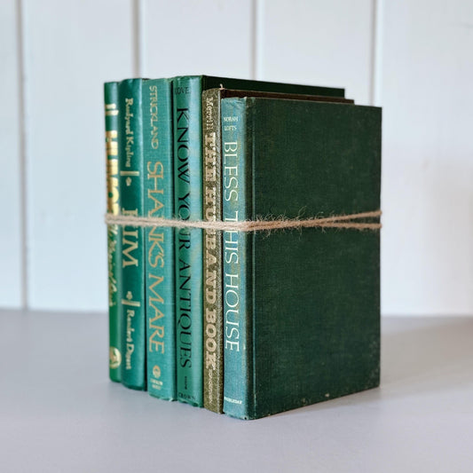 Decorative Retro Green Vintage Book Set, Mid-Century Modern Book Bundle for Bookshelf Decor