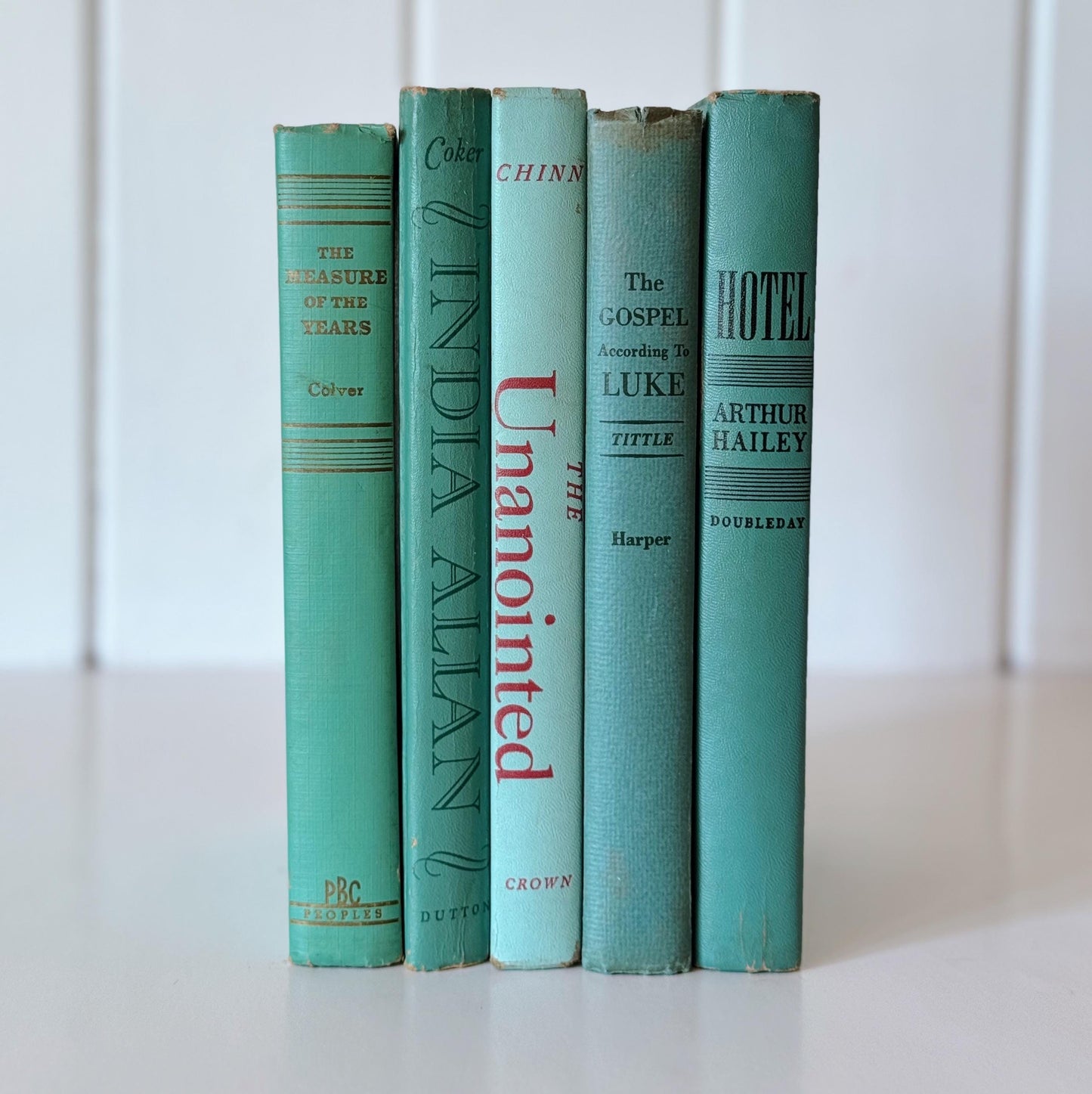 Vintage Teal Green Book Set for Bookshelf Decor, Retro Mint Green Book Set