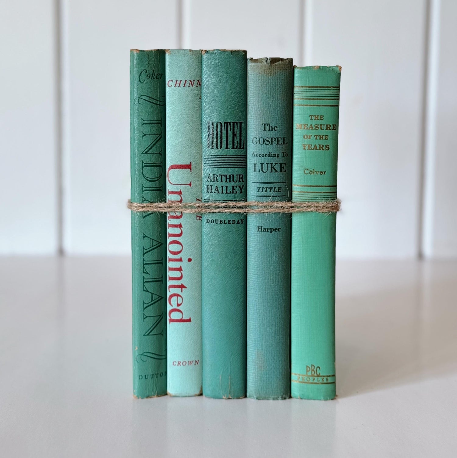 Vintage Teal Green Book Set for Bookshelf Decor, Retro Mint Green Book Set