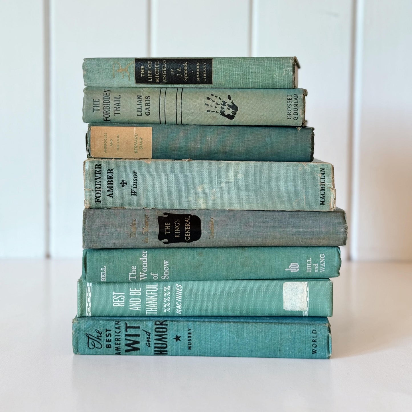 Vintage Teal Green and Sea Blue Shabby Chic Book Bundle, Books by Color, Handmade Decor