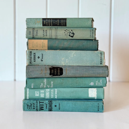 Vintage Teal Green and Sea Blue Shabby Chic Book Bundle, Books by Color, Handmade Decor