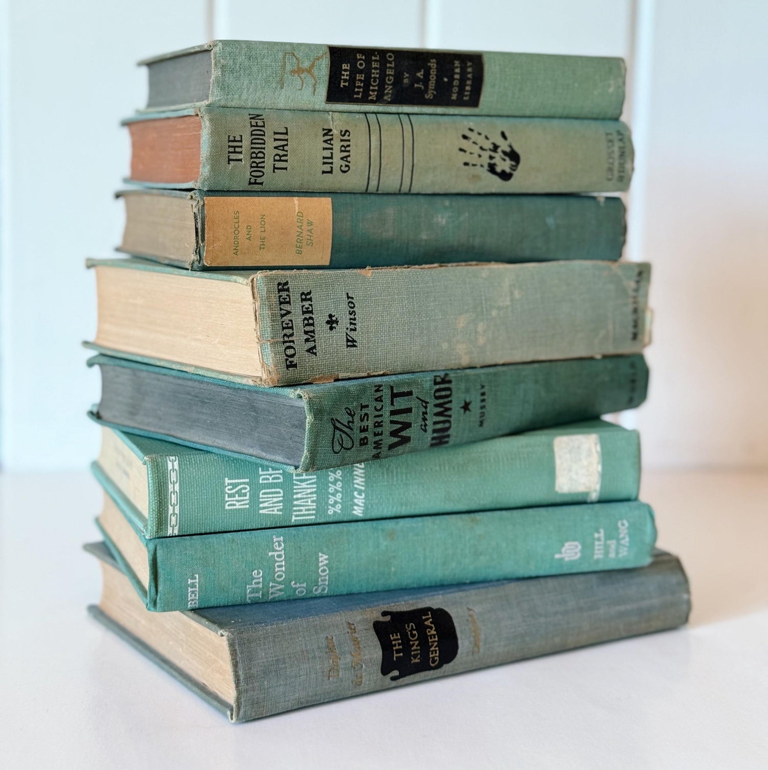 Vintage Teal Green and Sea Blue Shabby Chic Book Bundle, Books by Color, Handmade Decor