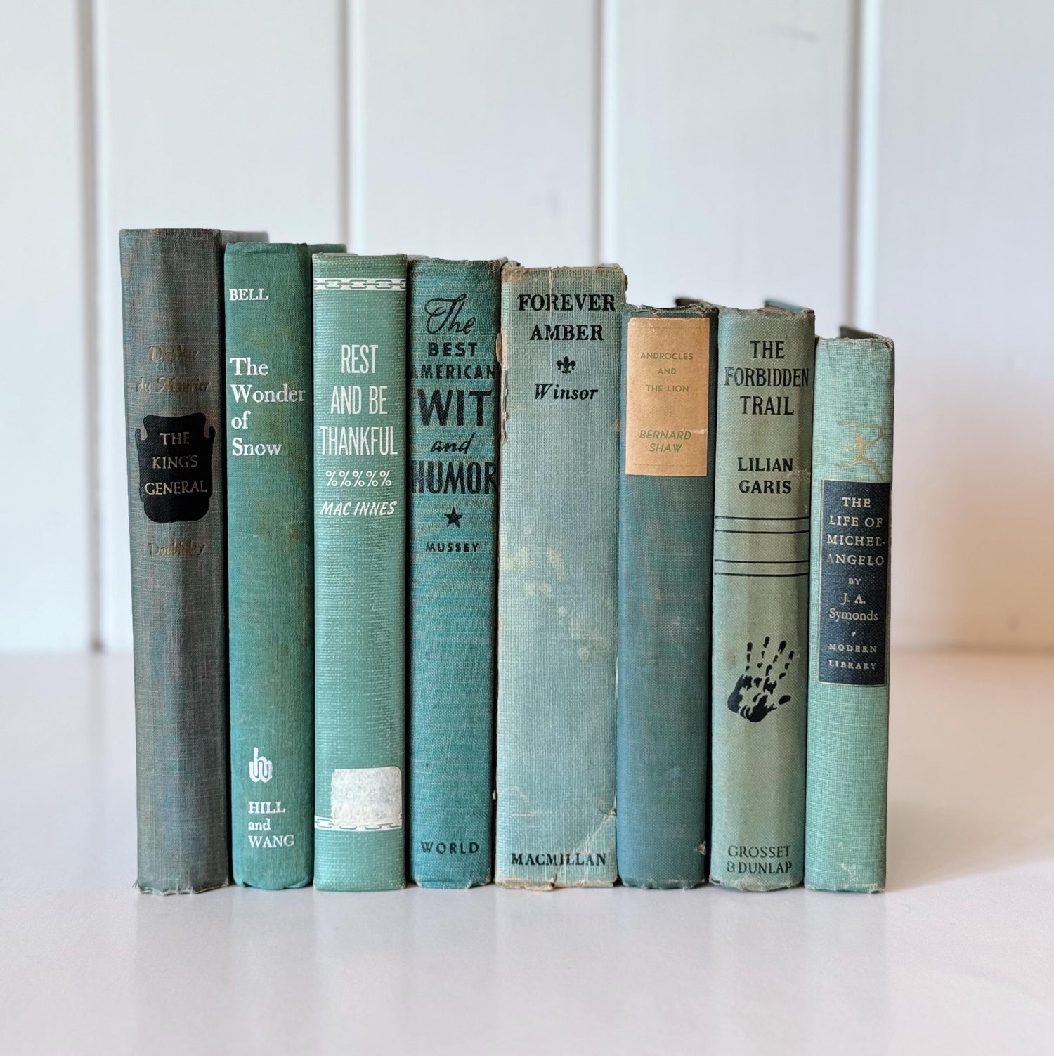 Vintage Teal Green and Sea Blue Shabby Chic Book Bundle, Books by Color, Handmade Decor