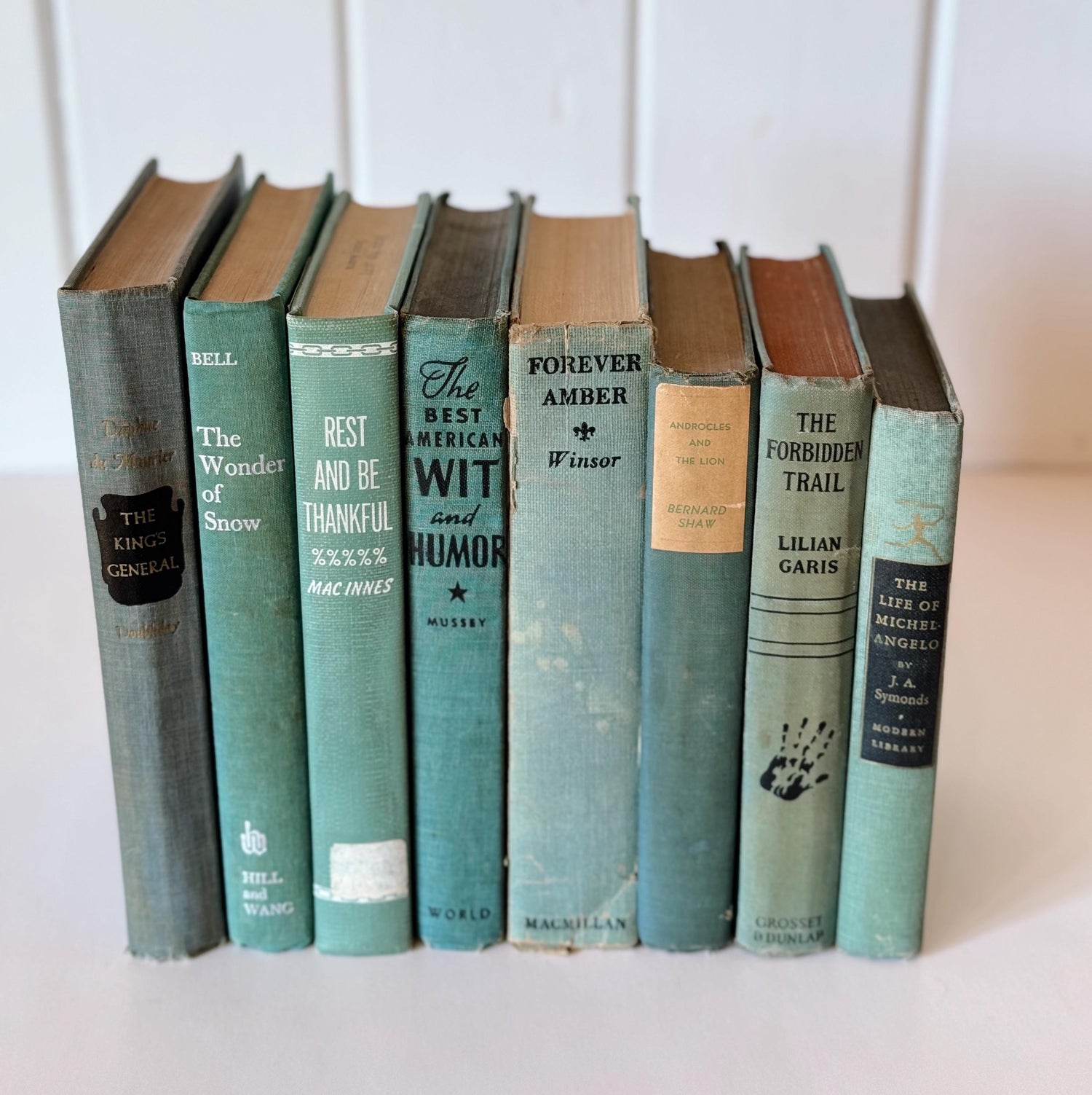 Vintage Teal Green and Sea Blue Shabby Chic Book Bundle, Books by Color, Handmade Decor