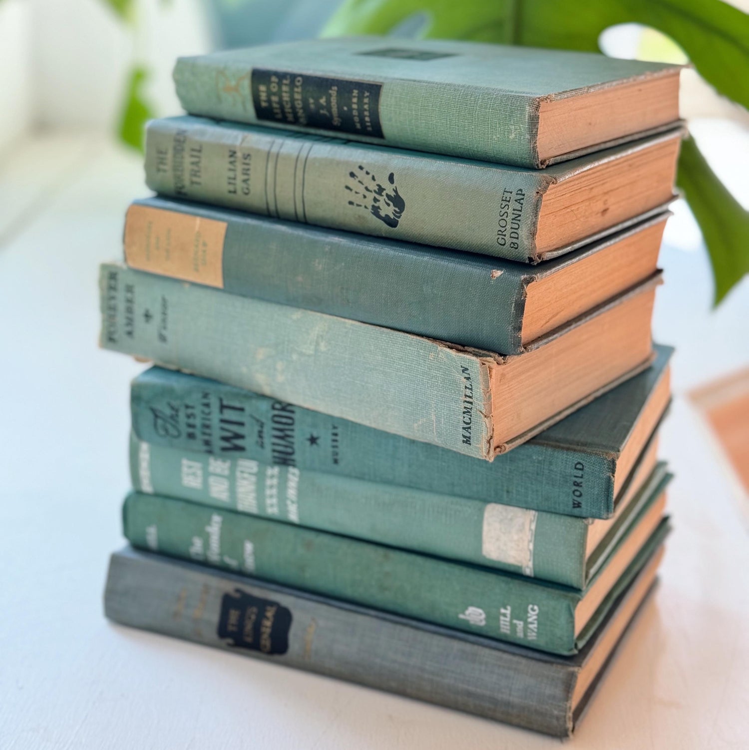 Vintage Teal Green and Sea Blue Shabby Chic Book Bundle, Books by Color, Handmade Decor