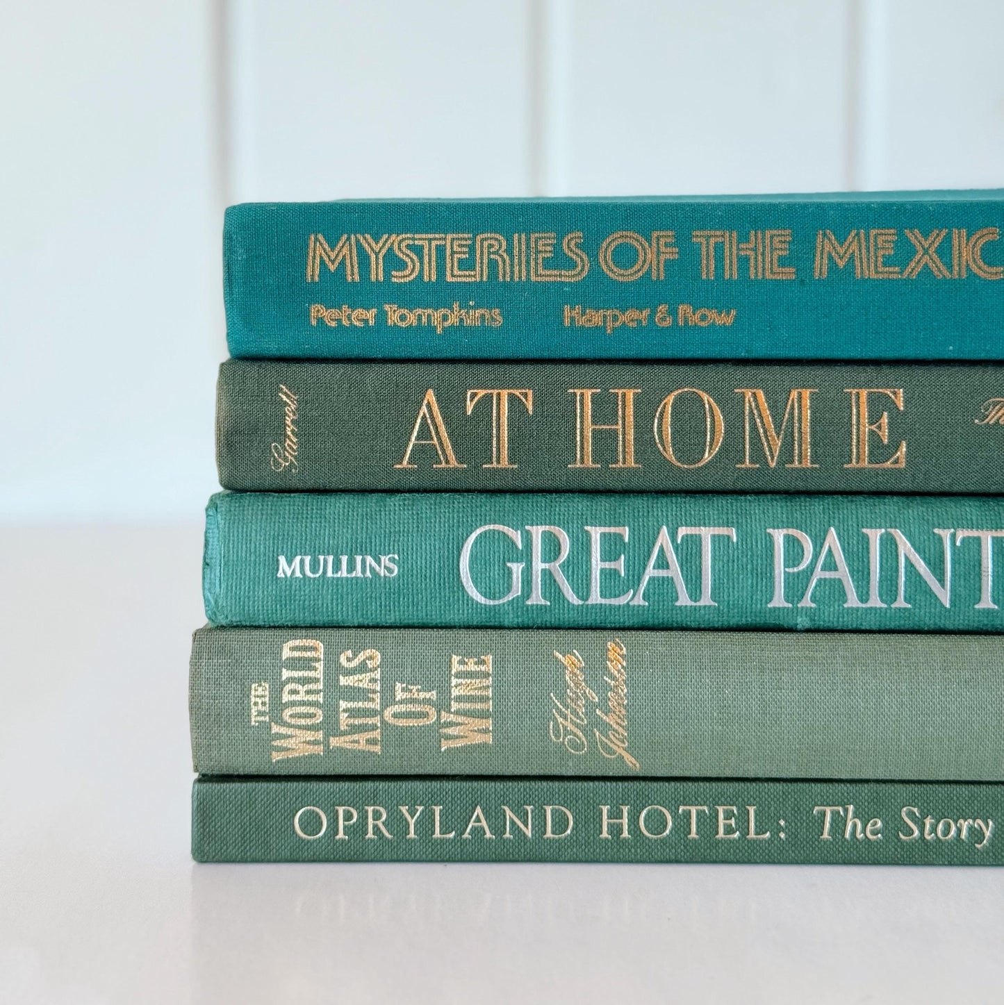 Vintage Green Coffee Table Book Set, Mixed Green Old Books For Decor