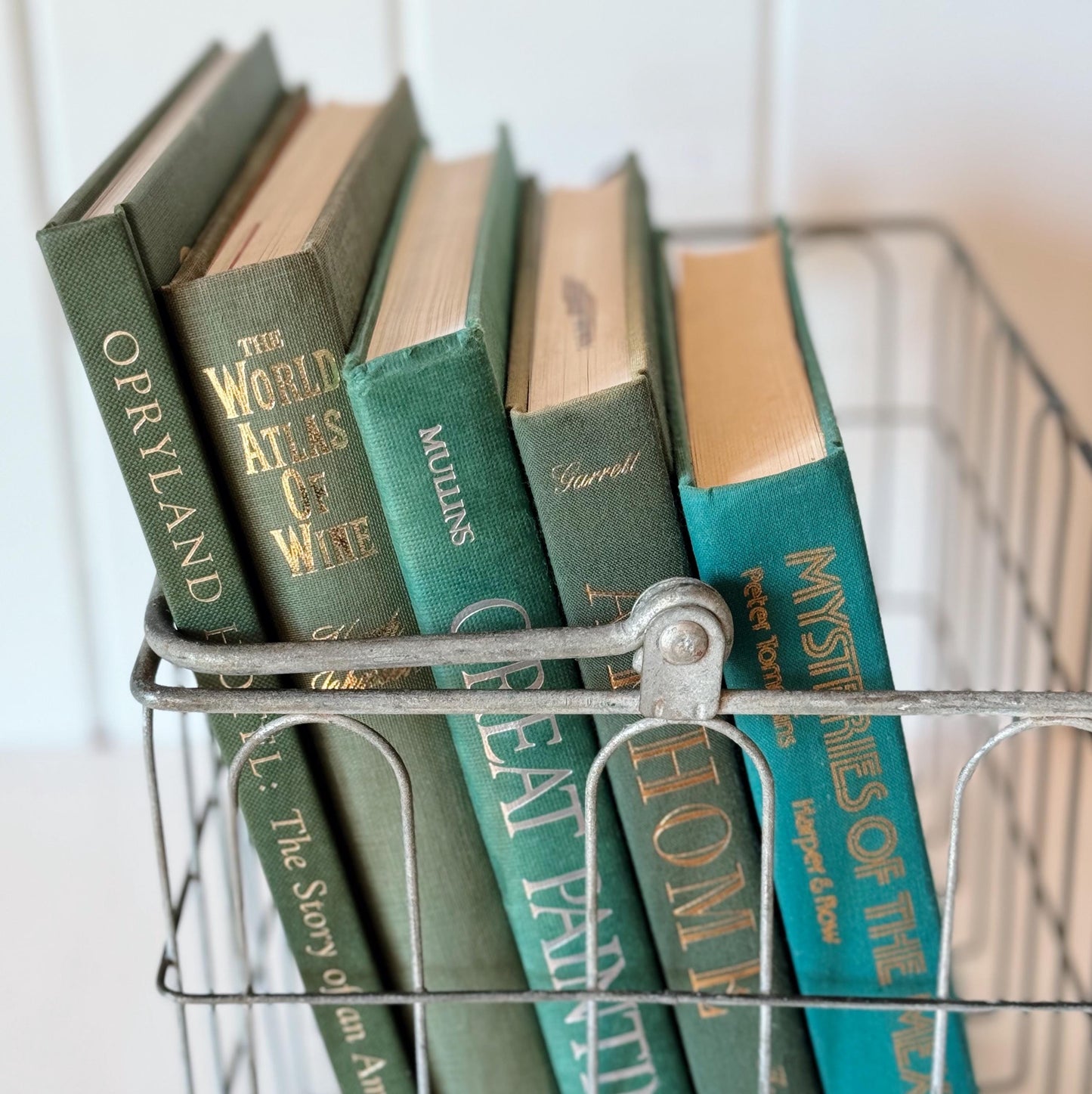 Vintage Green Coffee Table Book Set, Mixed Green Old Books For Decor