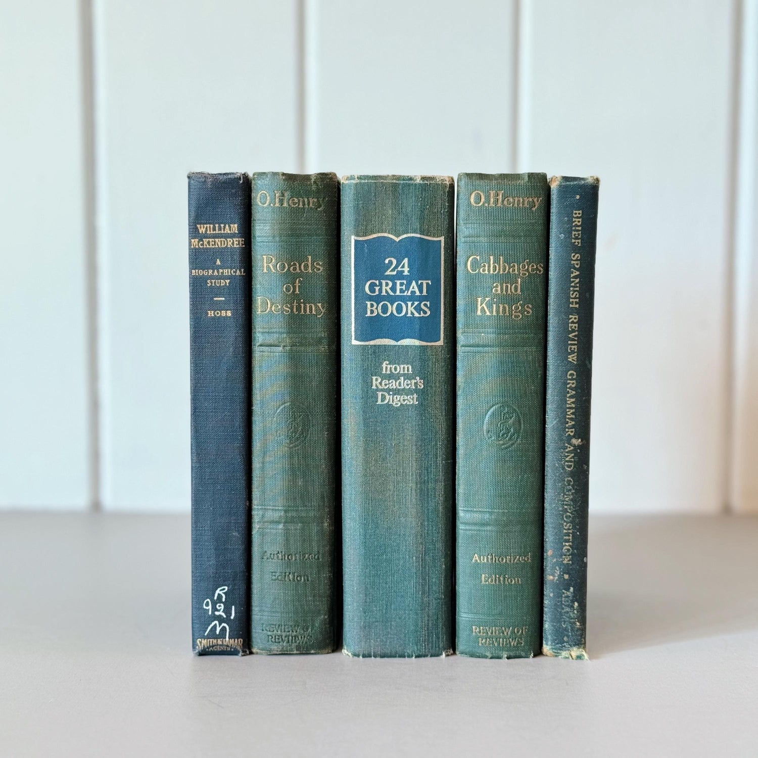 Dark Green Vintage Mid-Century Teal and Green Book Set, Rich Green Pretty Old Books for Shelf Styling