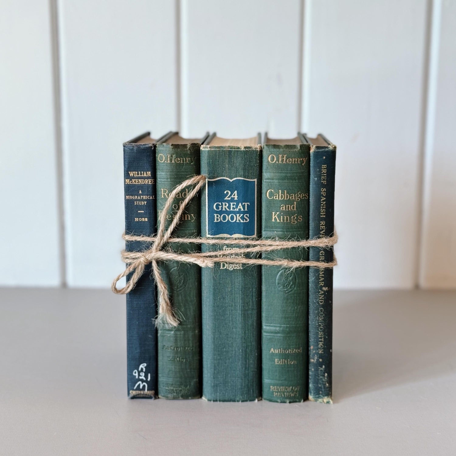 Dark Green Vintage Mid-Century Teal and Green Book Set, Rich Green Pretty Old Books for Shelf Styling