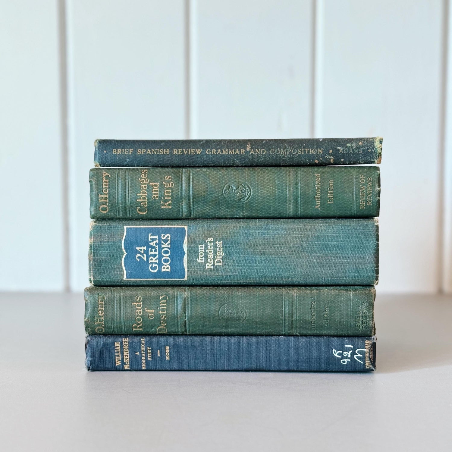 Dark Green Vintage Mid-Century Teal and Green Book Set, Rich Green Pretty Old Books for Shelf Styling