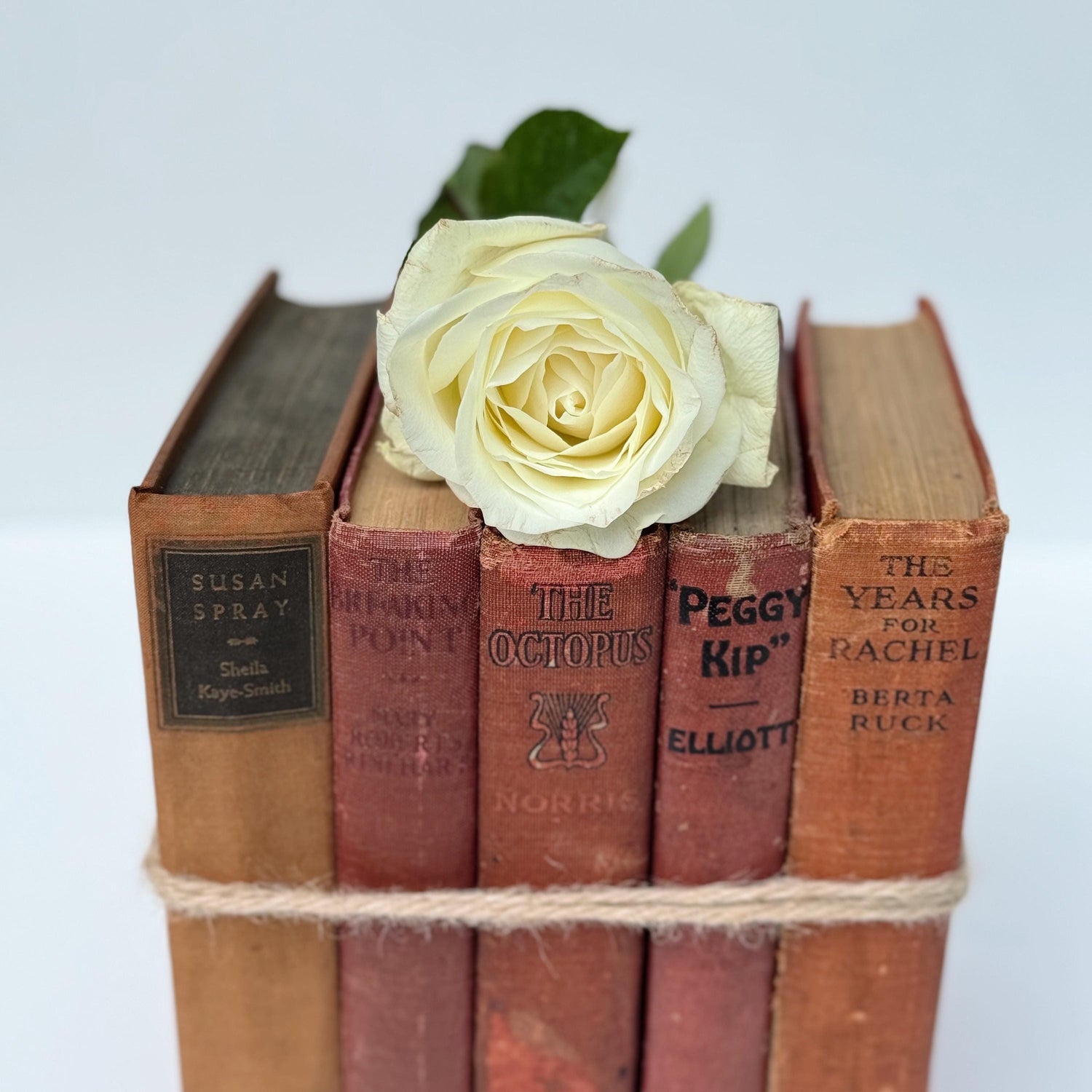 Red Antique Books, Shabby Book Set for Shelf Styling