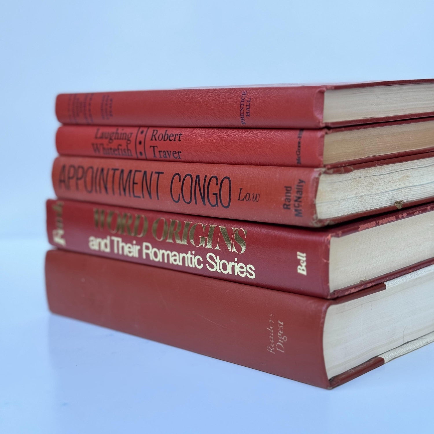 Mid-Century Vintage Terra Cotta Coral Books for Display, Library and Office Decor