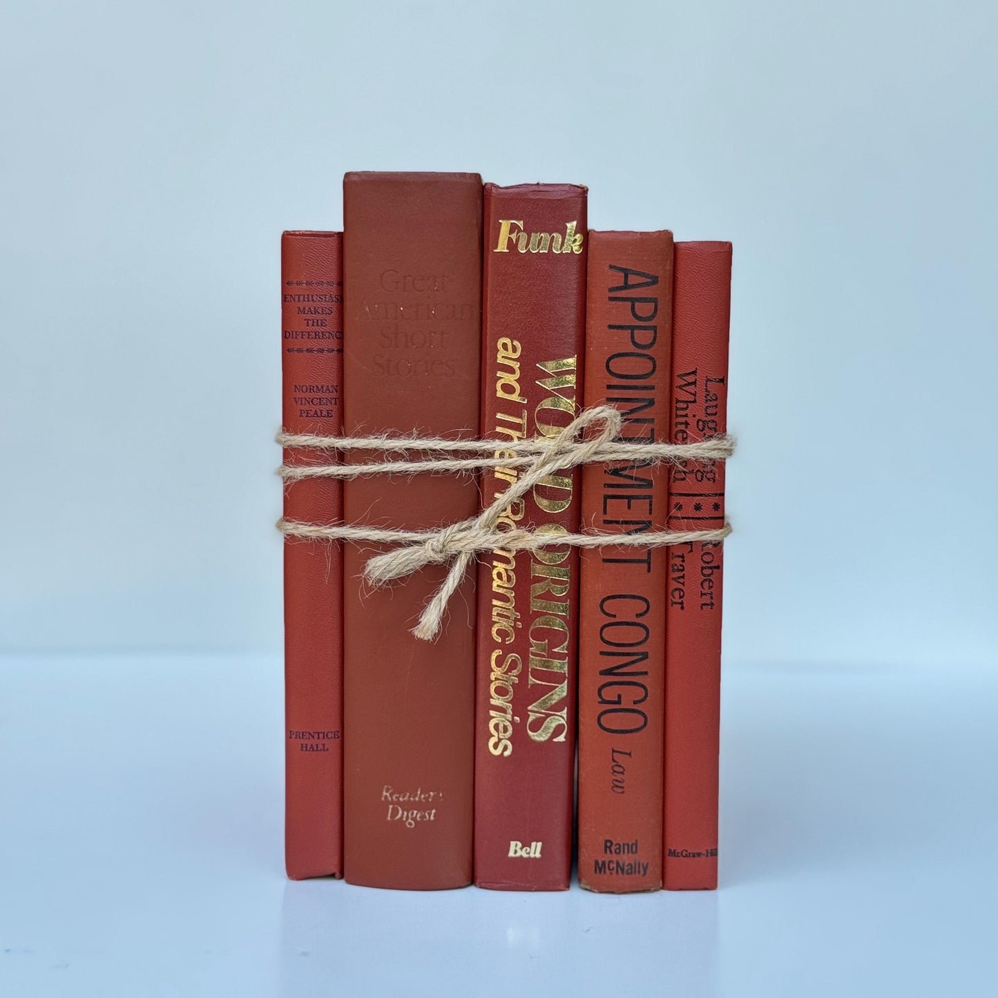 Mid-Century Vintage Terra Cotta Coral Books for Display, Library and Office Decor