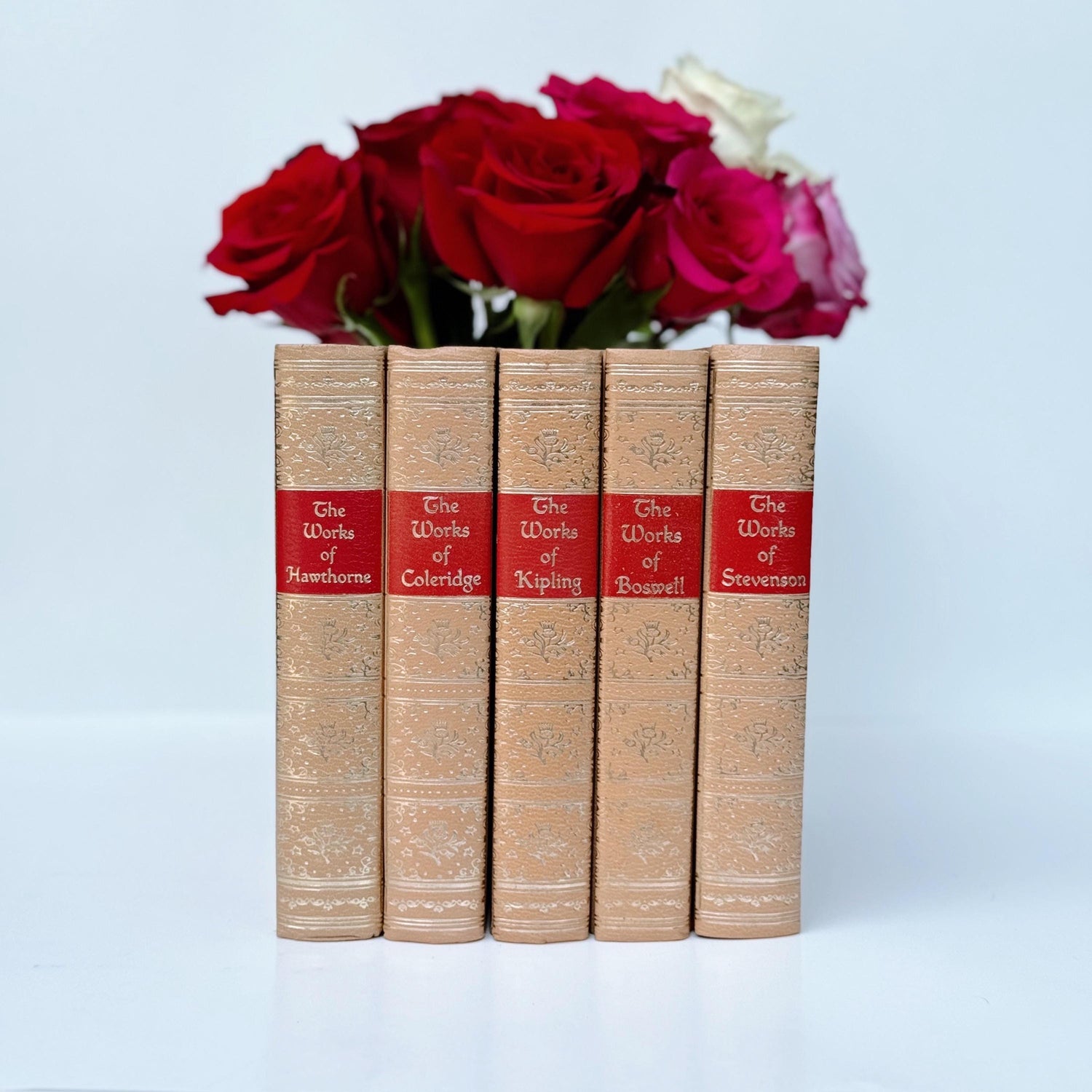 Ornate Gold and Red Vintage Book Set, Black's Reader Service, Classic Literature Books