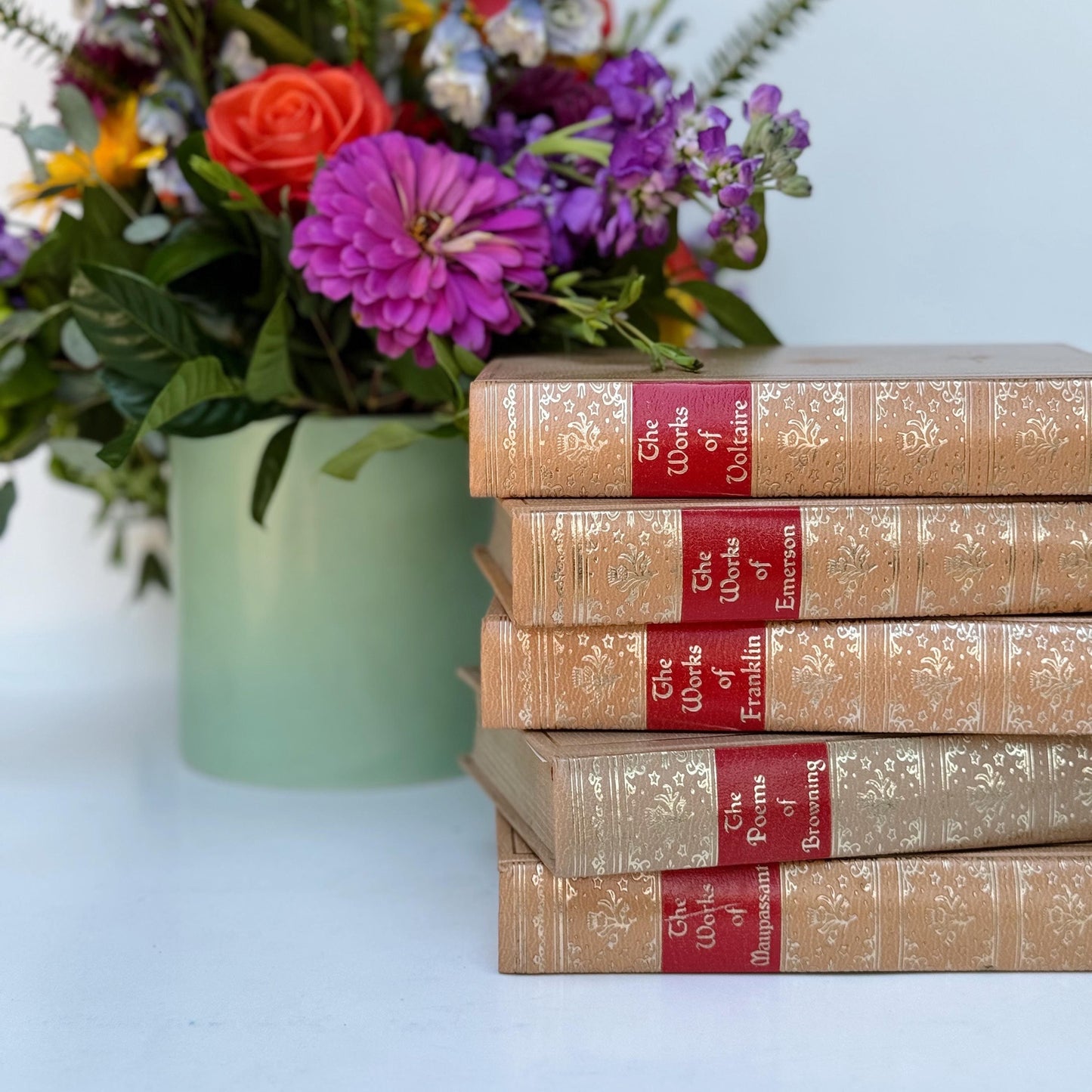 Ornate Gold and Red Vintage Book Set, Black's Reader Service, Classic Literature Books