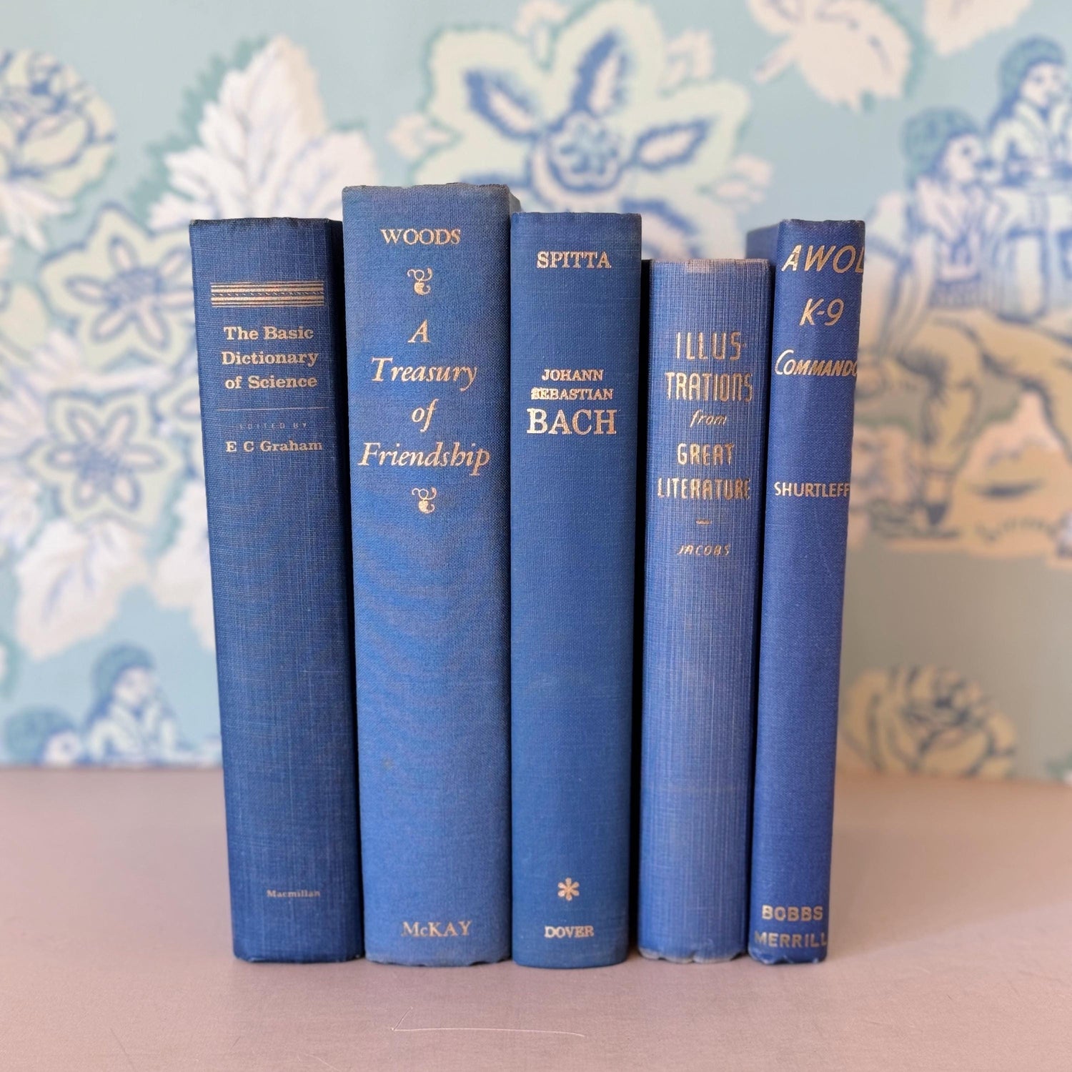 Indigo Blue Vintage Book Set for Decor, Mid-Century Modern Books By Color