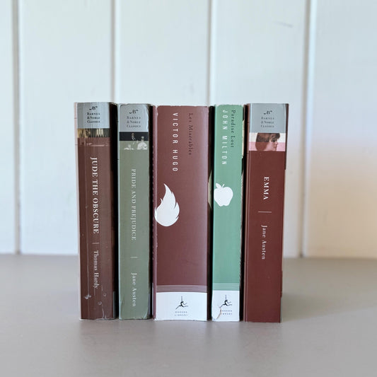 Vintage Paperback Classic Books, Pale Green and Brown Book Bundle for Decor, Farmhouse Bookshelf Decor