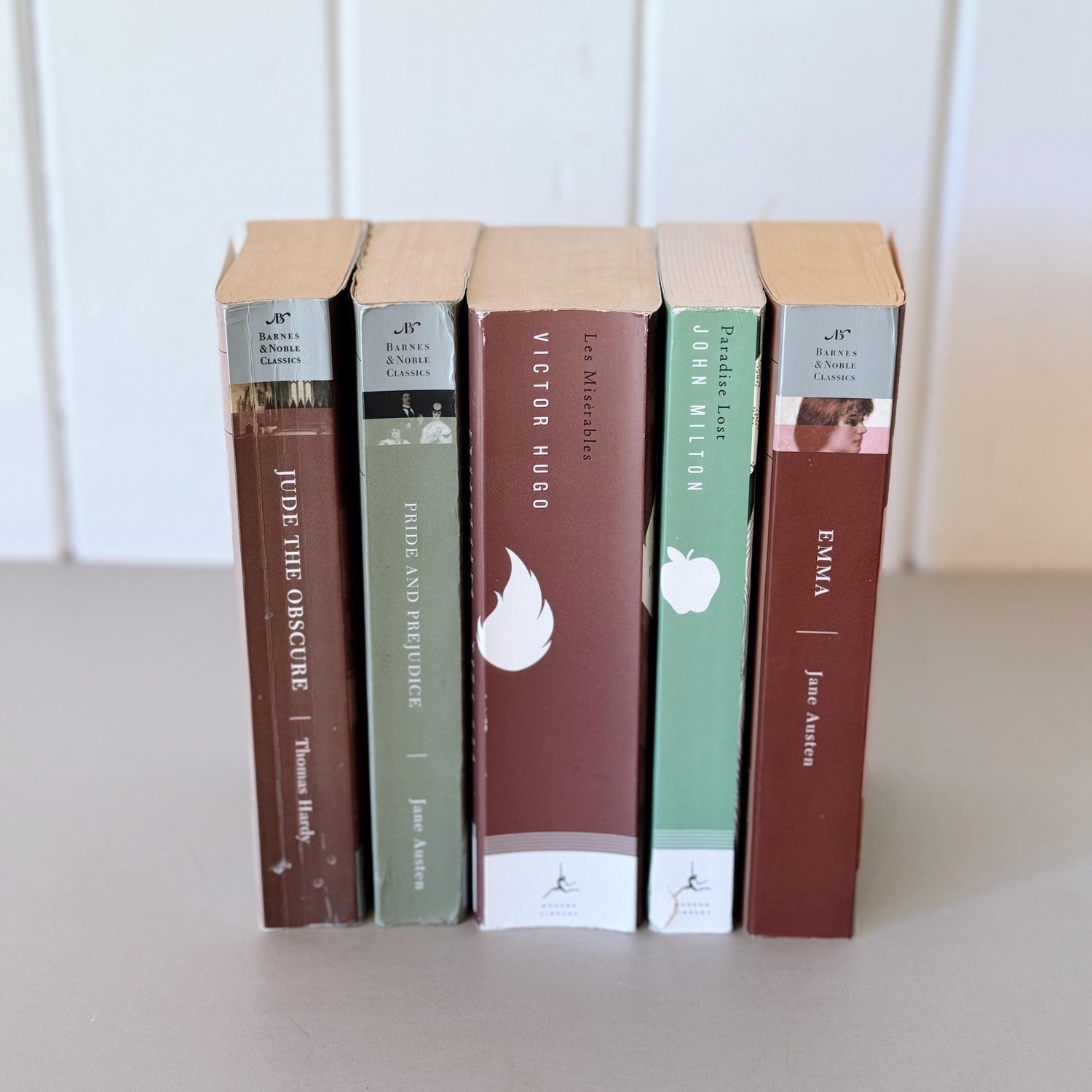 Vintage Paperback Classic Books, Pale Green and Brown Book Bundle for Decor, Farmhouse Bookshelf Decor