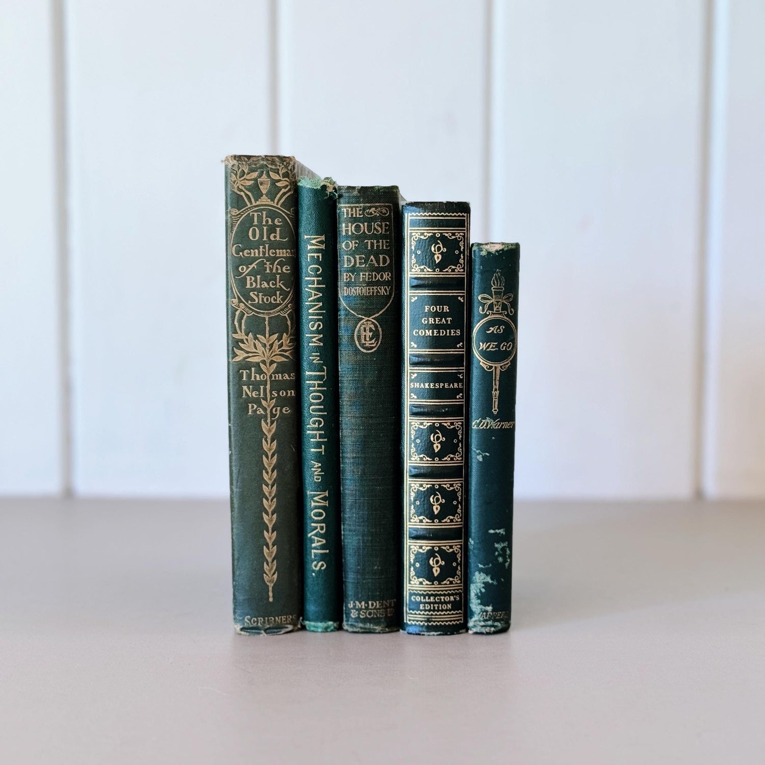 Mini Green Antique Ornate Book Set, Old Green Pocket-Sized Book Bundle, Books By Color