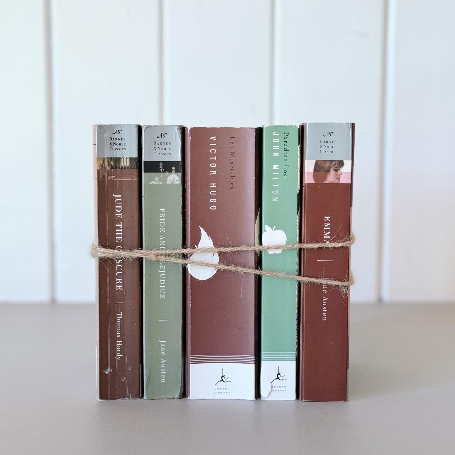 Vintage Paperback Classic Books, Pale Green and Brown Book Bundle for Decor, Farmhouse Bookshelf Decor