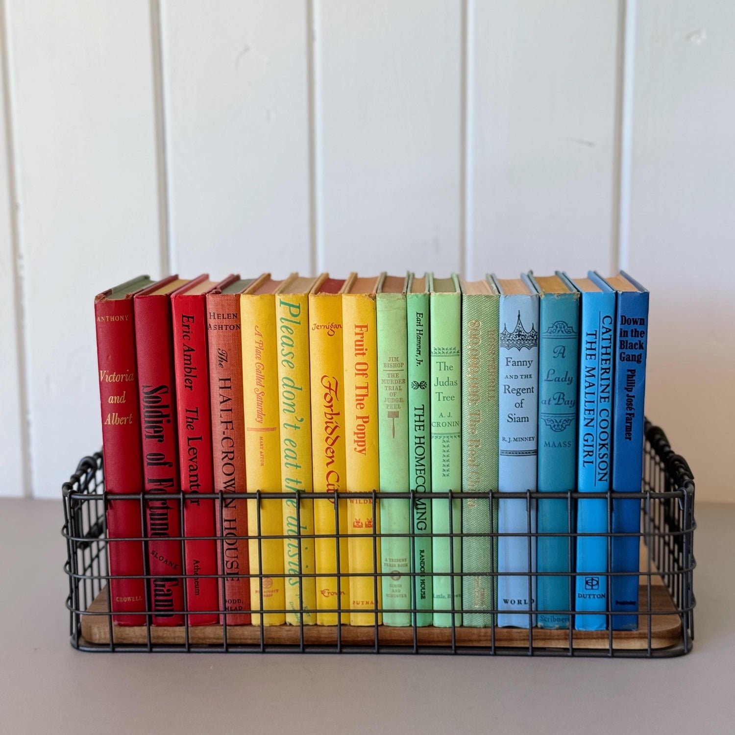 Retro Rainbow Books for Decor, Blue Green Red Yellow Book Bundle for Shelf Styling