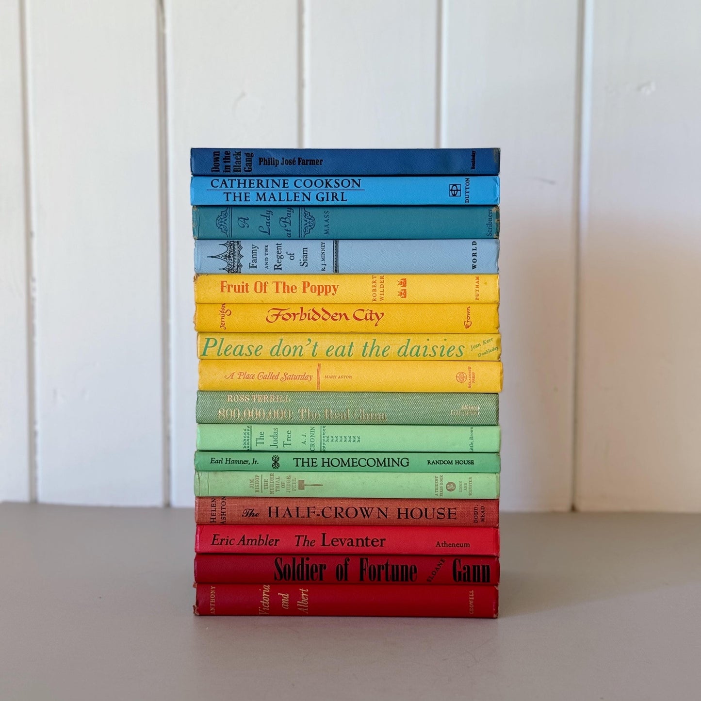 Retro Rainbow Books for Decor, Blue Green Red Yellow Book Bundle for Shelf Styling