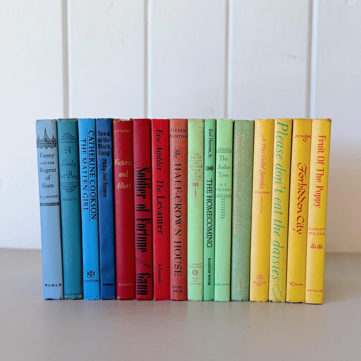 Retro Rainbow Books for Decor, Blue Green Red Yellow Book Bundle for Shelf Styling