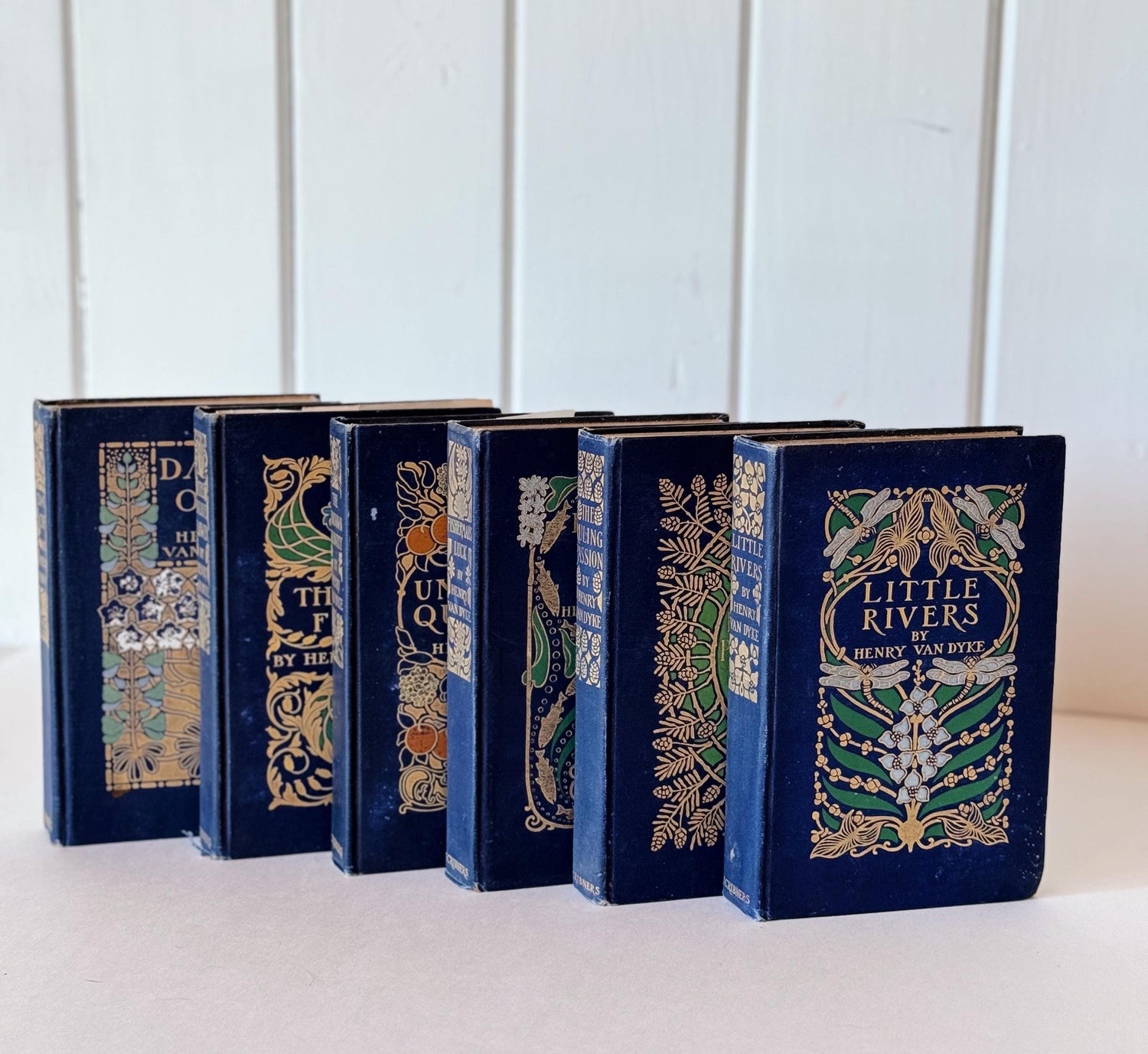 Ornate Antique Blue Book Set, Henry Van Dyke Book Bundle, Books by Color