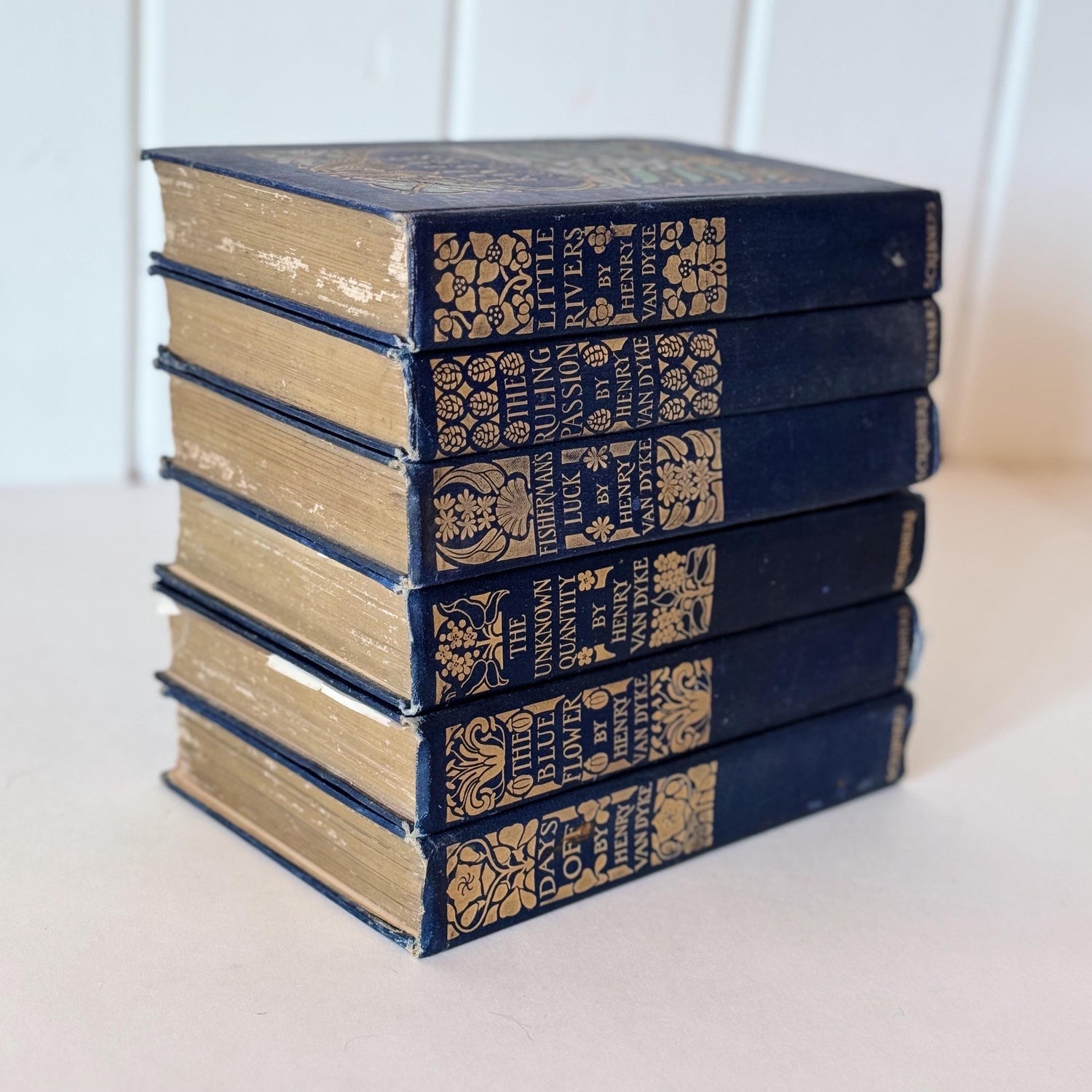 Ornate Antique Blue Book Set, Henry Van Dyke Book Bundle, Books by Color