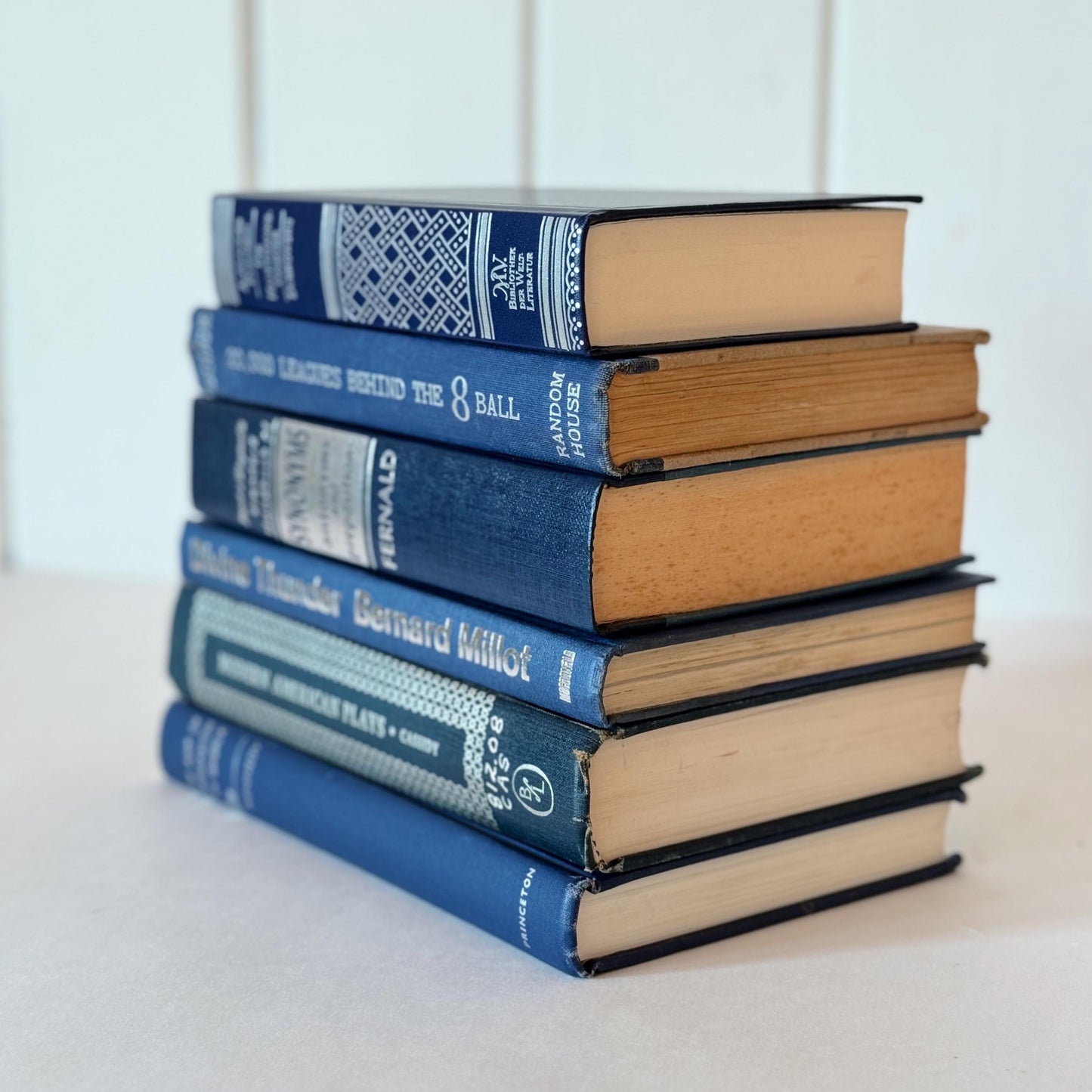 Dark Blue and Silver Vintage Book Set for Decor, Ornate Book Set