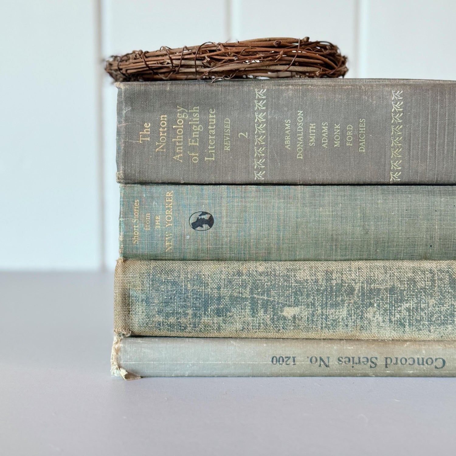 Vintage Shabby Blue and Gray Books for Shelf Styling, Shabby Chic Cozy Books