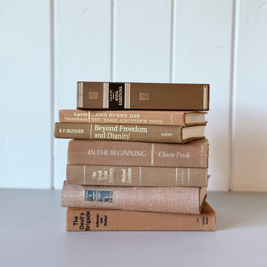 Vintage Brown Decorative Books, Masculine Neutral Books for Decor