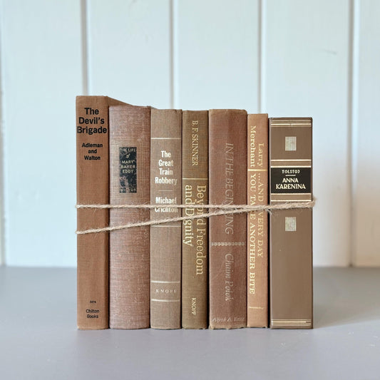 Vintage Brown Decorative Books, Masculine Neutral Books for Decor