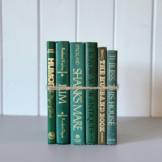 Decorative Retro Green Vintage Book Set, Mid-Century Modern Book Bundle for Bookshelf Decor