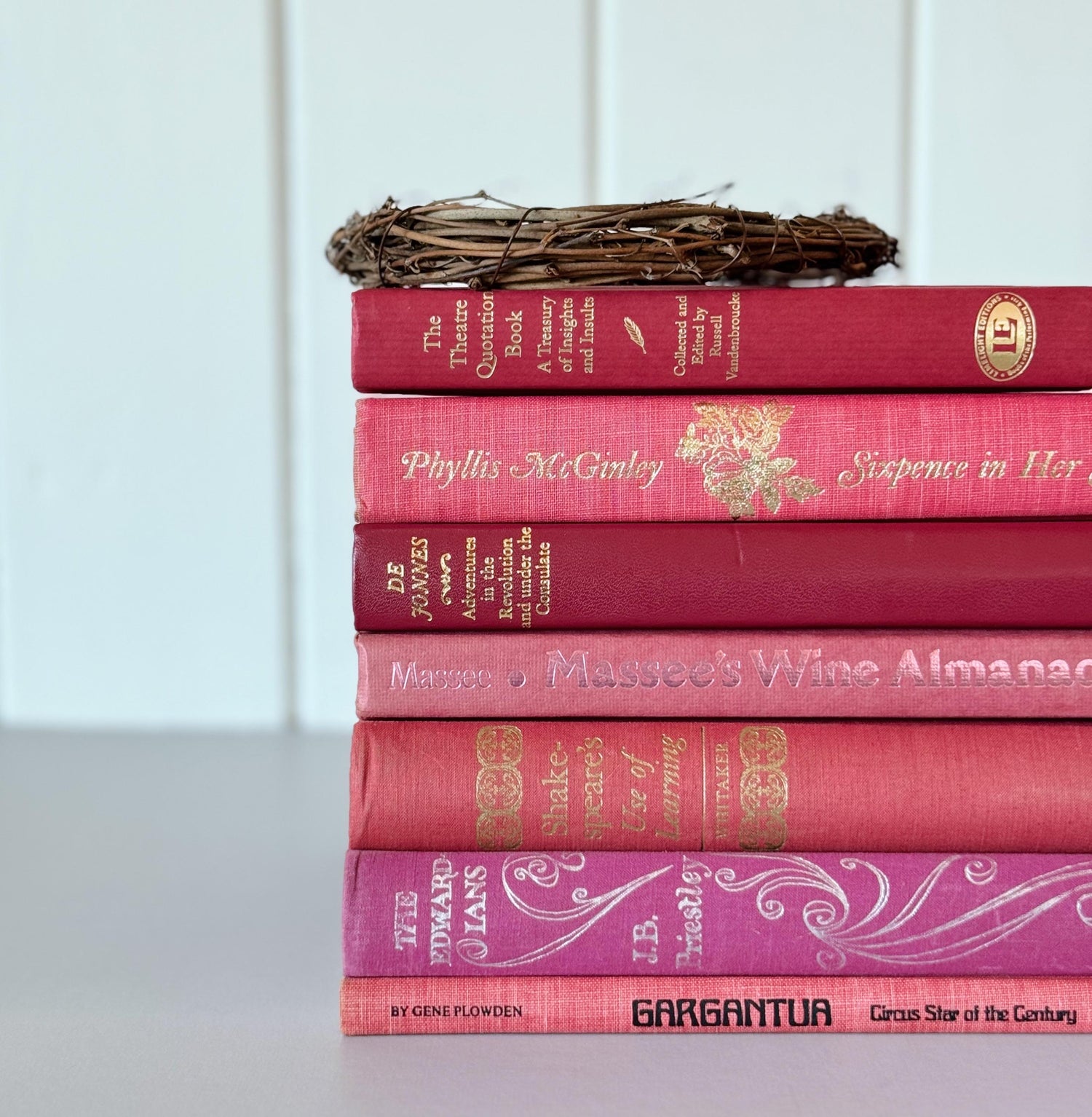 Vintage Pink and Purple Large Book Set For Shelf Styling