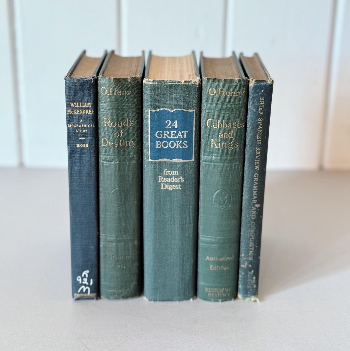 Dark Green Vintage Mid-Century Teal and Green Book Set, Rich Green Pretty Old Books for Shelf Styling